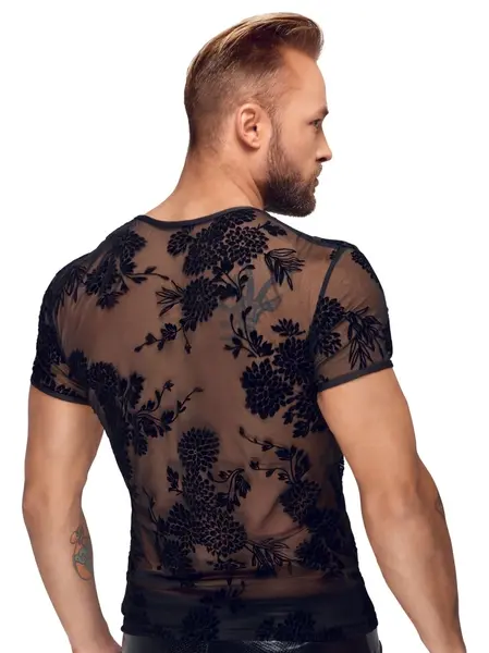 Noir Handmade Powernet Shirt M, Transparent Floral Velvet Print
