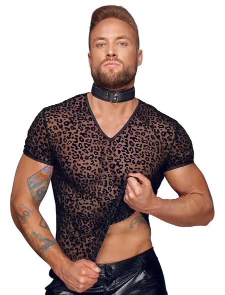 Noir Men's Shirt Leo 2XL - Transparent Powernet, Leopard Print