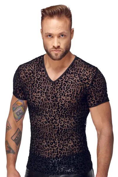 Noir Handmade M.Shirt Leo XL - Transparent Powernet Shirt, Leopard Print