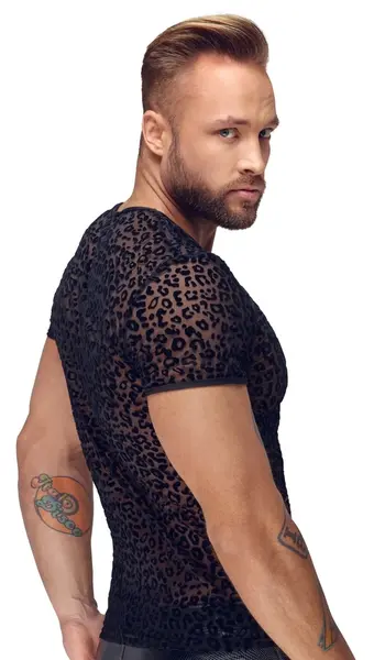 Noir Handmade M.Shirt Leo XL - Transparent Powernet Shirt, Leopard Print