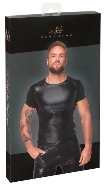 Noir Powerwetlook Shirt M - Black, Snakeskin Shoulder, Short Sleeve