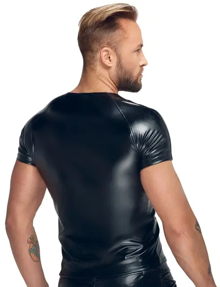 Noir Powerwetlook Shirt M - Black, Snakeskin Shoulder, Short Sleeve