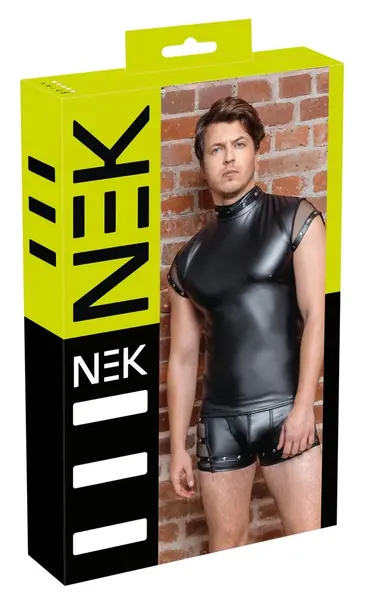 NEK Men's Matte Black Shirt with Studded Details, Size M