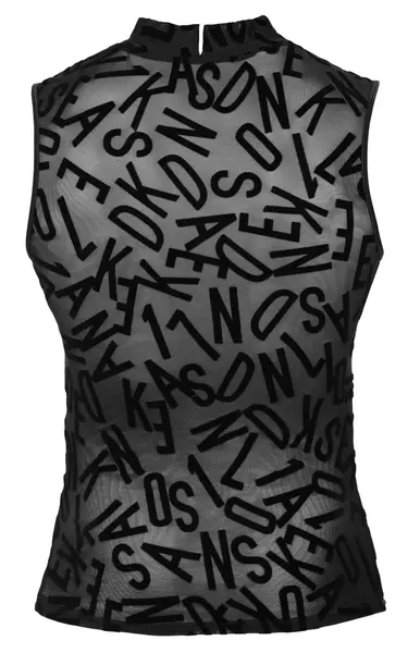 Svenjoyment Top XL Transparent Black with Letter Print and Stand-up Collar