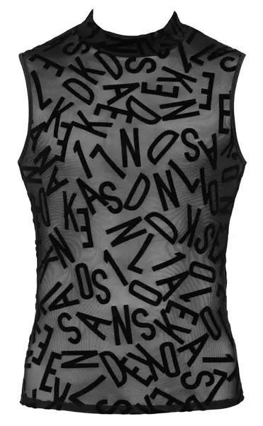 Svenjoyment Men's Mesh Top M Black with Letter Print, Stretch Fit