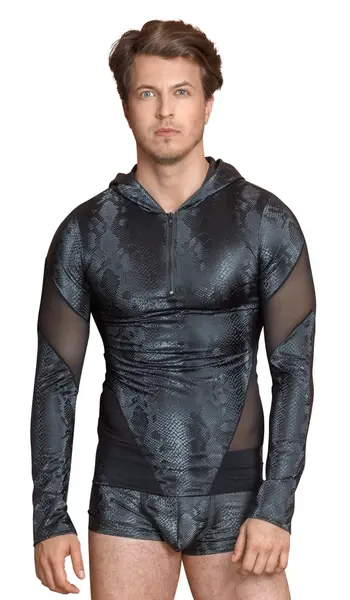 NEK Long Sleeve Hooded Shirt XL Snakeskin Pattern Matte Black