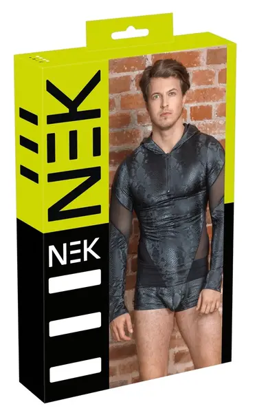 NEK Men's Hooded Long Sleeve Shirt Snake Pattern Black L