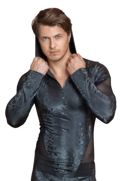 NEK Men's Hooded Long Sleeve Shirt Snake Pattern Black L