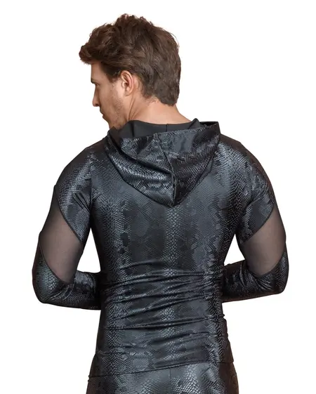 NEK Men's Hooded Long Sleeve Shirt Snake Pattern Black L