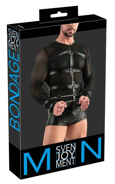Svenjoyment Bondage dugrukavna powernet košulja sa harnessom, M, Crna