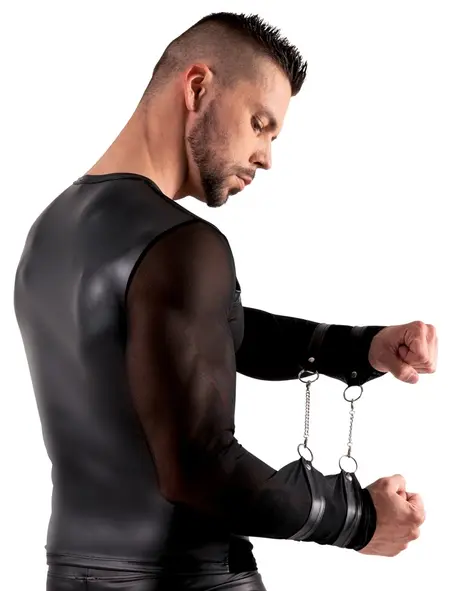 Svenjoyment Bondage dugrukavna powernet košulja sa harnessom, M, Crna