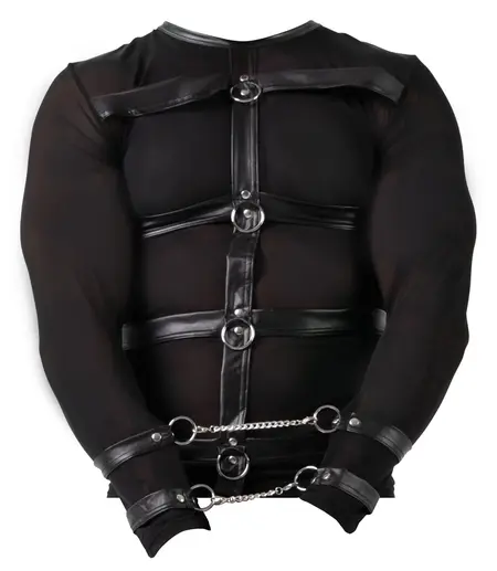 Svenjoyment Bondage dugrukavna powernet košulja sa harnessom, M, Crna