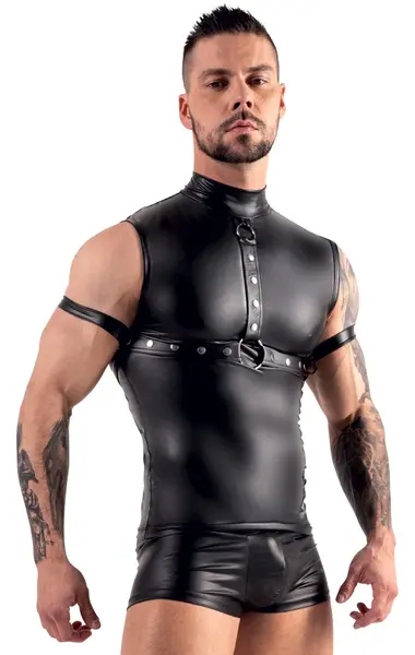 Svenjoyment Bondage Top Black Matte Look with Adjustable Harness L