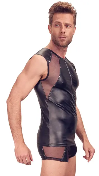 Svenjoyment Black Sleeveless Shirt XL with Net Panels and Stud Accents