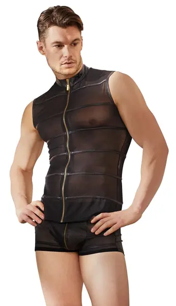 Cottelli Collection Muška Stretch Powernet košulja Crna M Prednji Rajsferšlus