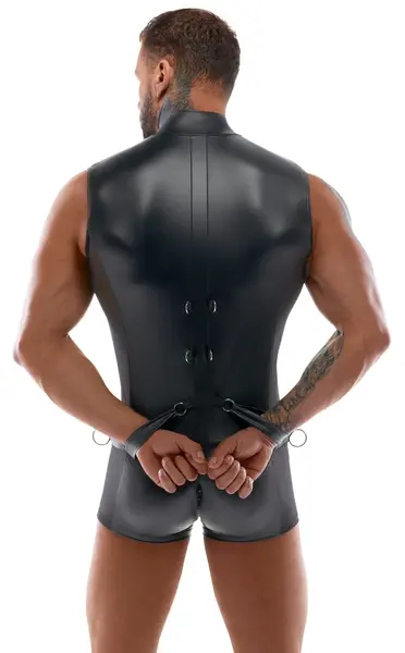 Svenjoyment Bondage Muški mat kombinezon sa mrežicom i lisicama L