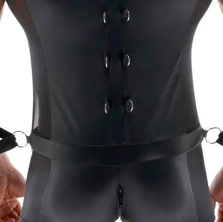 Svenjoyment Bondage Muški kombinezon i podesive lisice S Crna