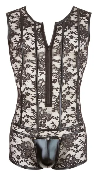 NEK Men’s Lace and Wet Look Body L Size - Stretch Mesh Zip Front