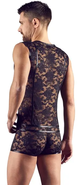 Cottelli Collection Men's Lace & Wet Look Body M, Front Zipper, Black