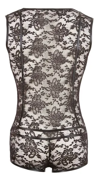 Cottelli Collection Men's Lace & Wet Look Body M, Front Zipper, Black