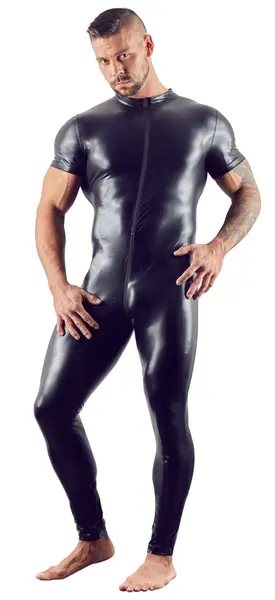 NEK Muški wet look kombinezon 3XL, Kratki rukavi, Crna, Rastegljiva tkanina