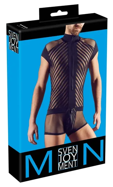 NEK Muški playsuit XL Crna Mreža i Pruga, Prednji rajsferšlus, Prozračna tkanina
