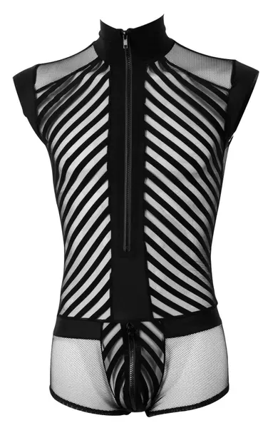 NEK Muški playsuit XL Crna Mreža i Pruga, Prednji rajsferšlus, Prozračna tkanina
