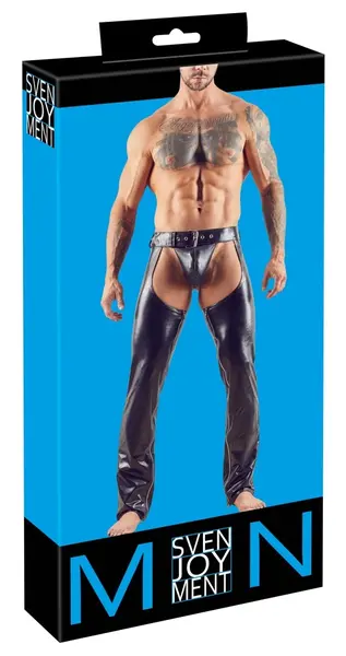 Cottelli Men Black Imitation Leather Chaps S with Two-Way Zipper