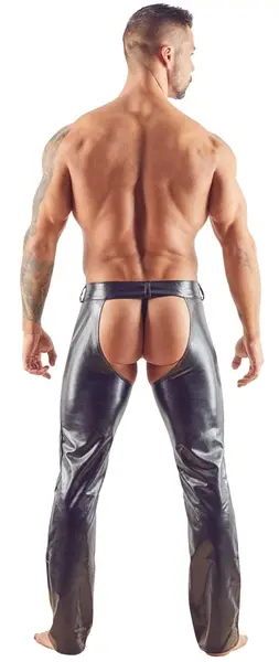 Cottelli Men Black Imitation Leather Chaps S with Two-Way Zipper