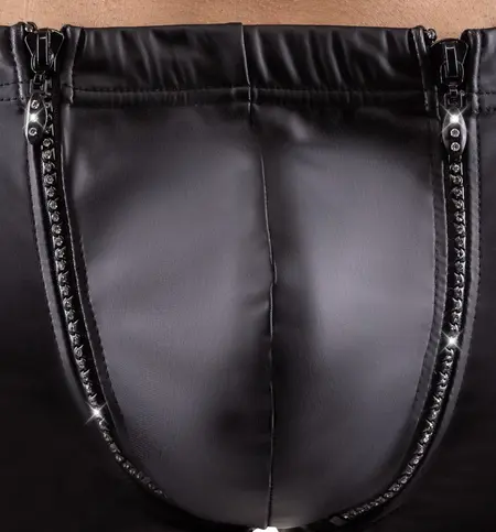 Svenjoyment Men’s Pants 2XL Matte Look with Rhinestone Zips Black