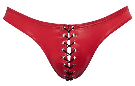 Svenjoyment Men’s Shiny Red Briefs XL with Decorative Black Lacing