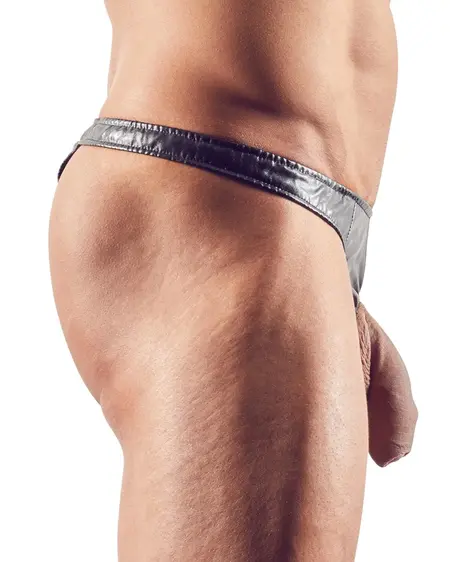 Imitacija Kože Muške String Gaćice M Crne Anatomski Kroj, PU Premaz