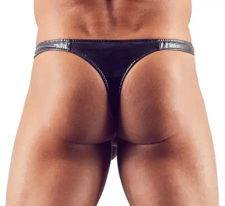 Imitacija Kože Muške String Gaćice M Crne Anatomski Kroj, PU Premaz