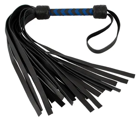 ZADO Premium Leather Flogger Black/Royal Blue 70cm Ergonomic Handle