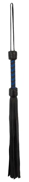 ZADO Premium Leather Flogger Black/Royal Blue 70cm Ergonomic Handle