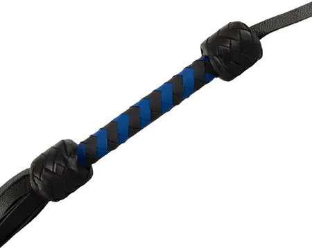 ZADO Premium Leather Flogger Black/Royal Blue 70cm Ergonomic Handle