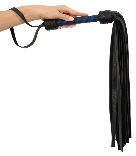 ZADO Premium Leather Flogger Black/Royal Blue 70cm Ergonomic Handle