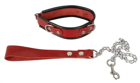 ZADO Red Vinyl Leather Collar and Leash Set, Adjustable, 85 cm
