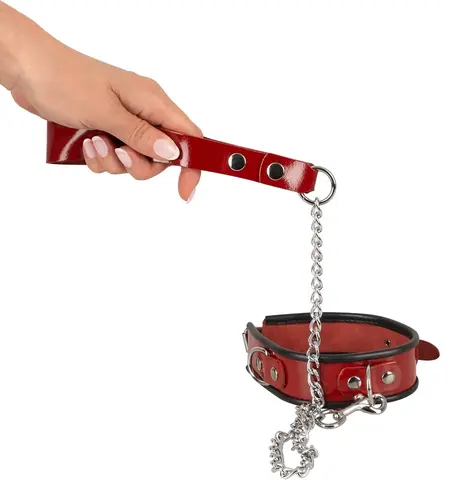 ZADO Red Vinyl Leather Collar and Leash Set, Adjustable, 85 cm