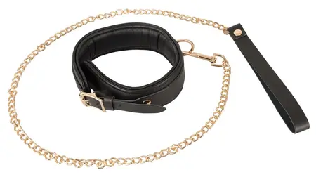 ZADO Leather Collar & Leash Set Gold Detailing Adjustable 30-38cm