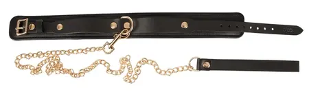 ZADO Leather Collar & Leash Set Gold Detailing Adjustable 30-38cm