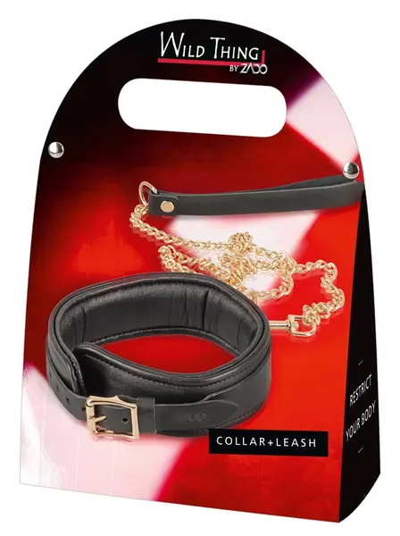 ZADO Leather Collar & Leash Set Gold Detailing Adjustable 30-38cm