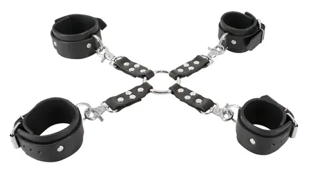 ZADO Leather Hogtie Bondage Set Adjustable Buckle Cuffs Black