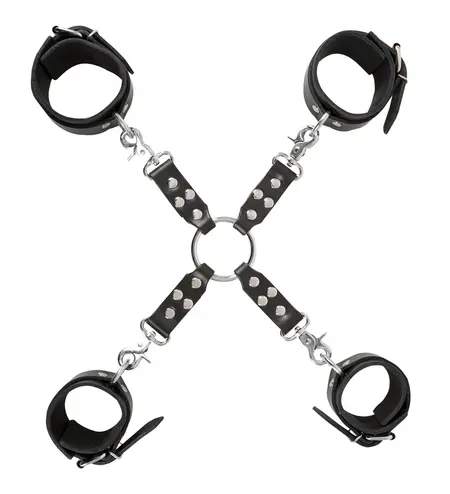 ZADO Leather Hogtie Bondage Set Adjustable Buckle Cuffs Black