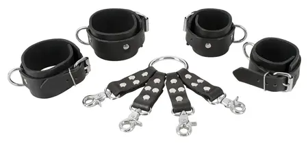 ZADO Leather Hogtie Bondage Set Adjustable Buckle Cuffs Black