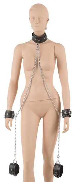 ZADO Leather Restraints Set Adjustable with Chains - Black, 6 cm Wide