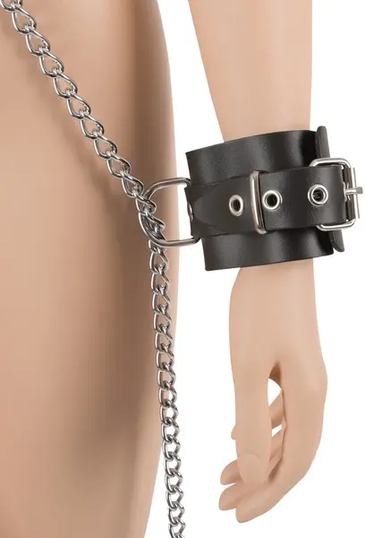 ZADO Leather Restraints Set Adjustable with Chains - Black, 6 cm Wide