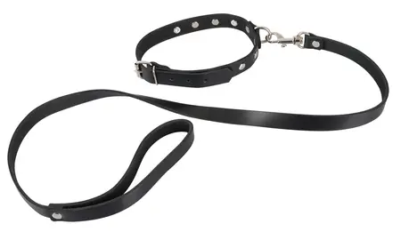 ZADO Leather Adjustable Collar & Leash Set with Metal Studs Black 34-46cm