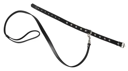 ZADO Leather Adjustable Collar & Leash Set with Metal Studs Black 34-46cm