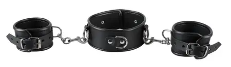 ZADO Bondage Set - Kožna Ogrlica i Podesive Lisice, Crni